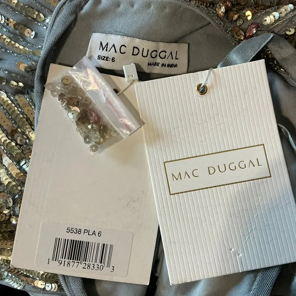 Mac Duggal 5538 Sequined Short Sleeve A-Line Evening Gown Silver Size 6 Dress - Picture 10 of 12